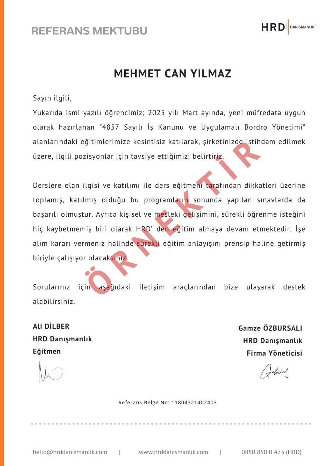 Örnek Referans Mektubu